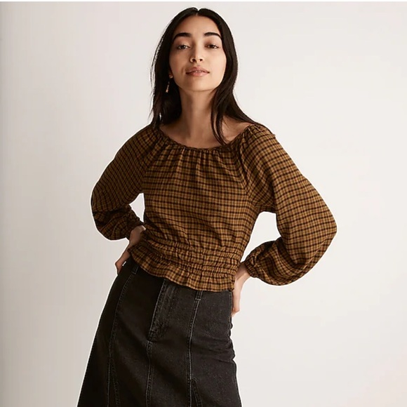 Madewell gingham top Tie-Back Cutout long sleeve in Plaid Spiced Olive xxs - Picture 5 of 11